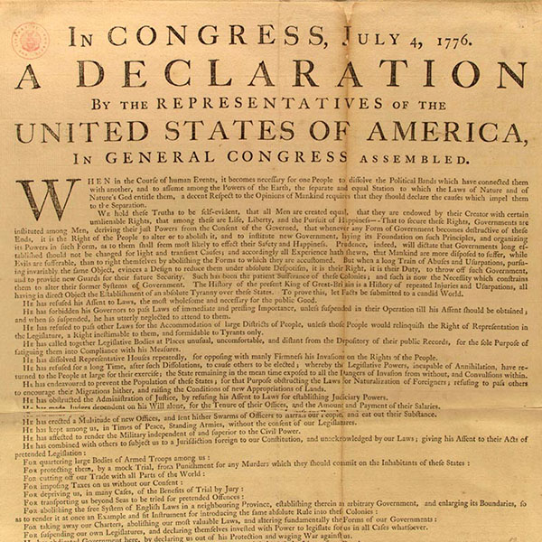 American Declaration of Independence is signed.
