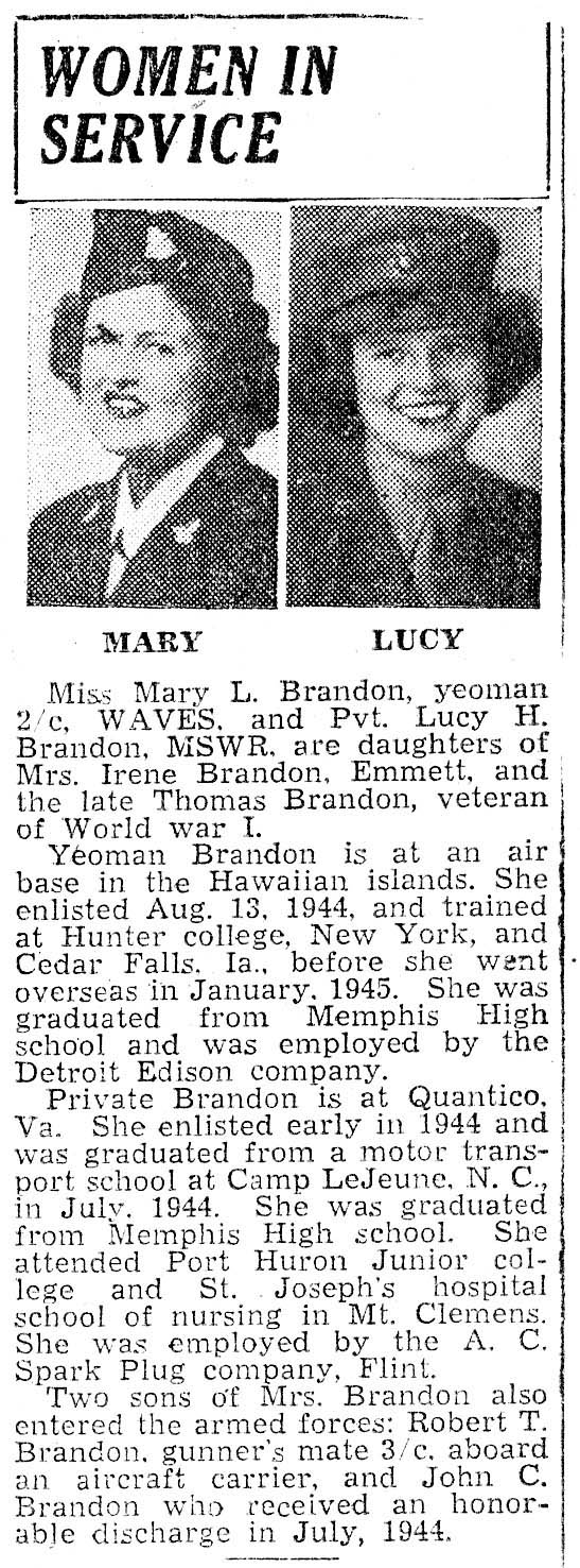 Yeoman Mary L Brandon & Pvt. Lucy H. Brandon